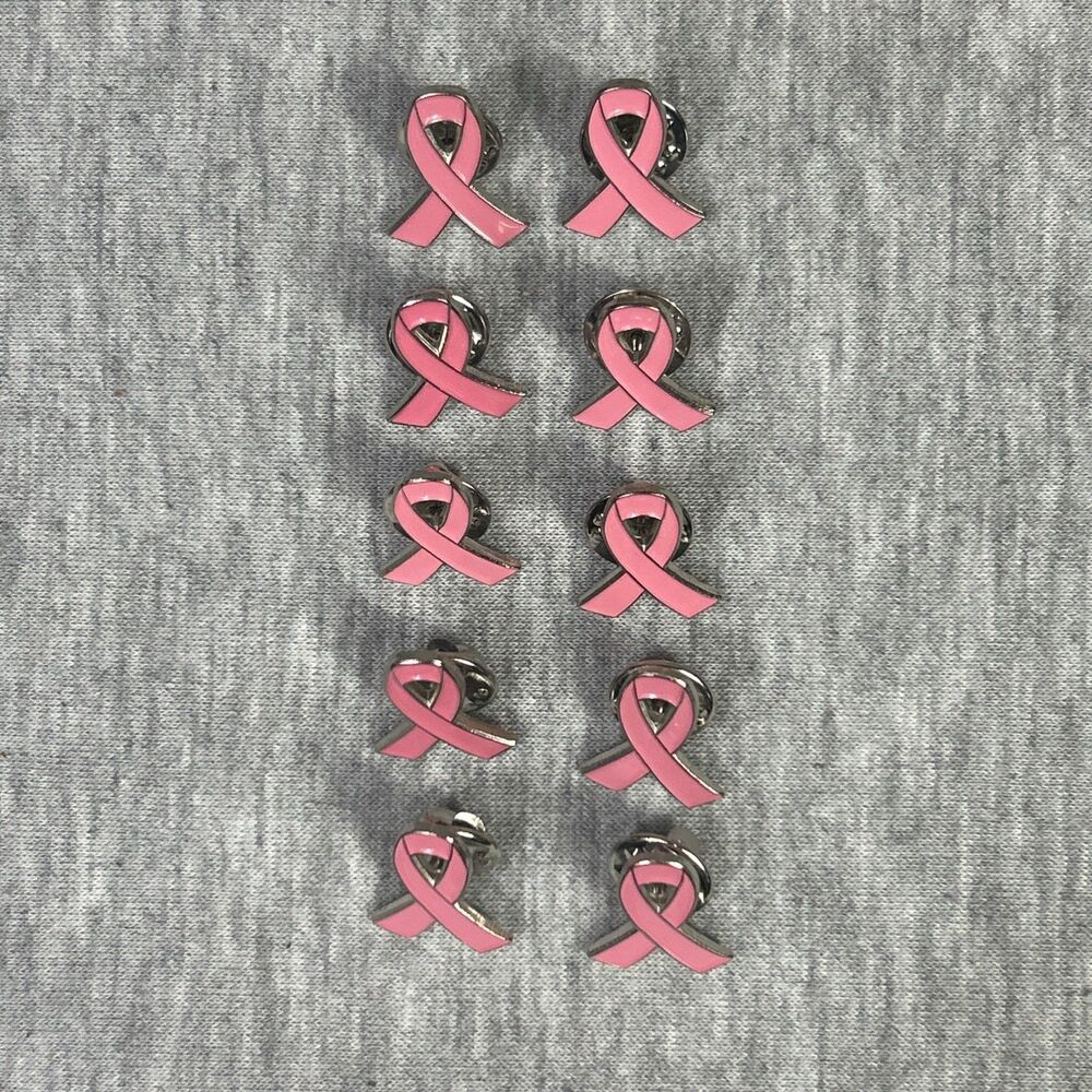 10 COUNT Pink Ribbon 3/5” Lapel Pins - Breast Cancer Awareness - Metal W/ Enamel